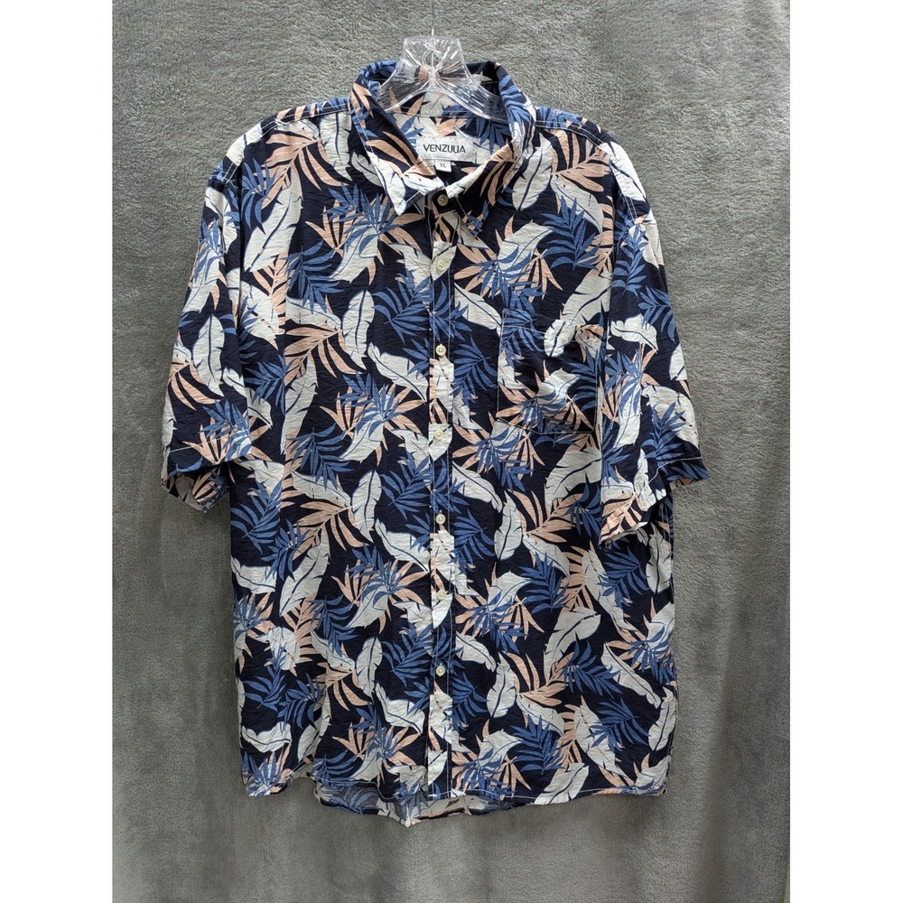 Tropical‎ Palm Leaf Button Down Shirt Men XL Rayon Blend Hawaiian Beach Vacation